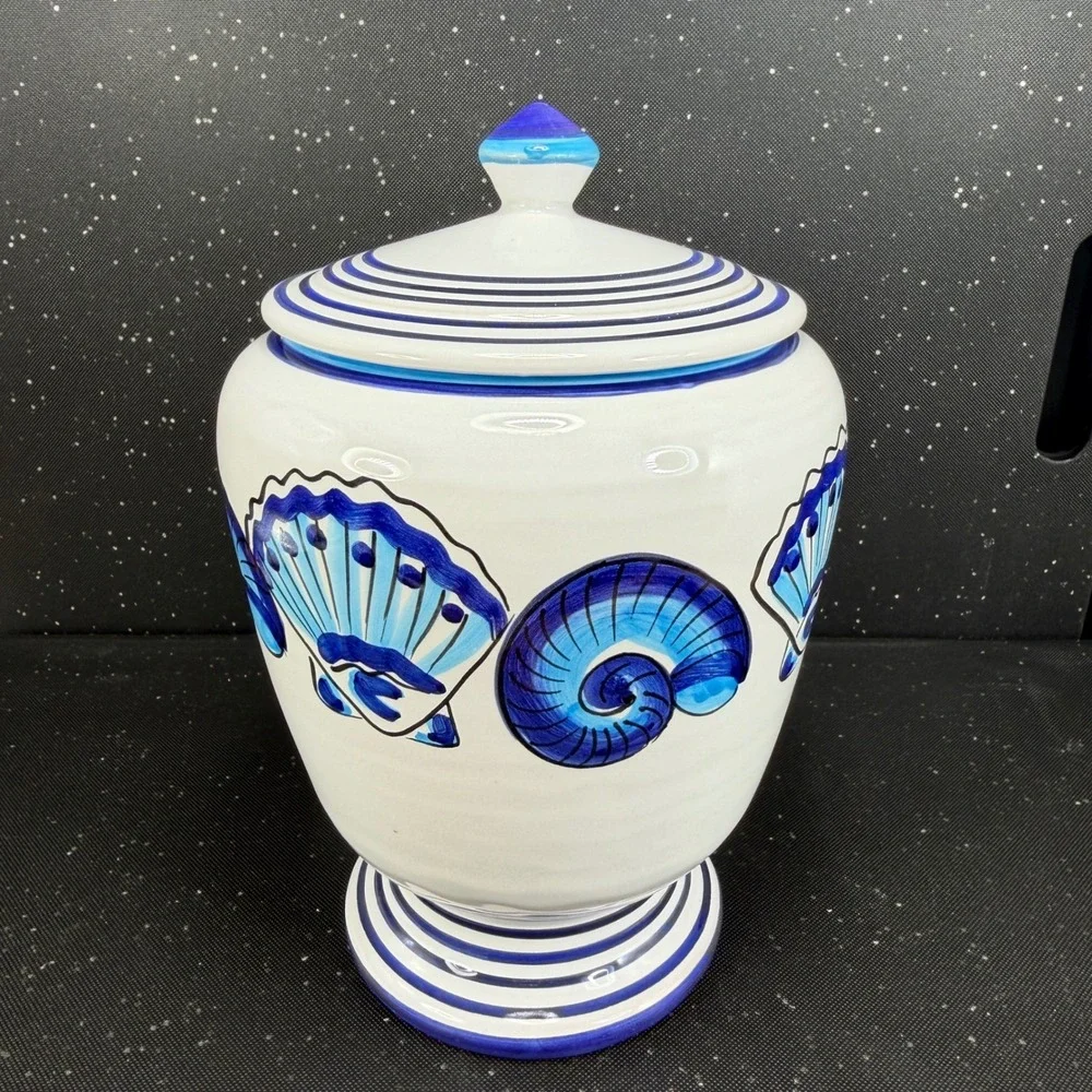 Starbucks Deruta Italy S Berna Conchiglia Seashell Ceramic Canister Jar Blue 9in